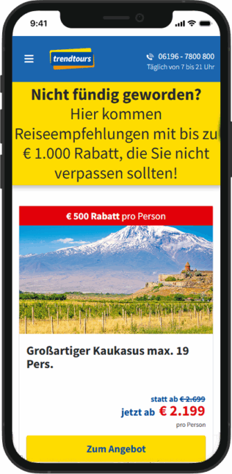 Webseite mit Trendtours Angeboten Webseite mit Trendtours Angeboten