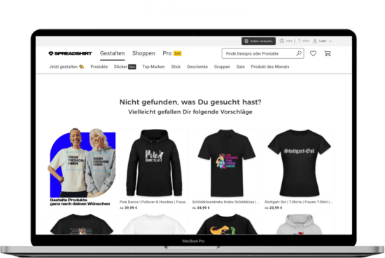 Webseite mit Spreadshirt Angeboten