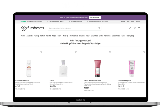 Webseite mit Parfumdreams Angeboten