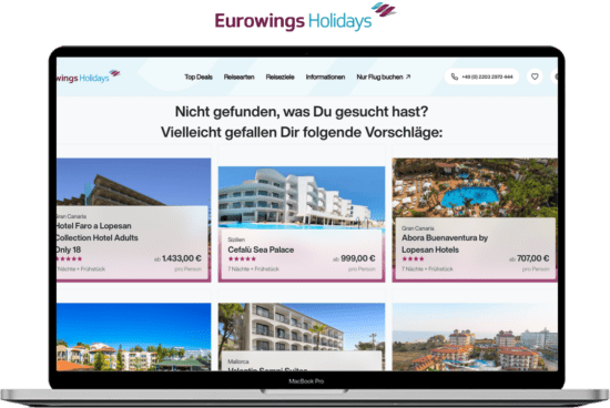 Webseite mit Eurowings Angeboten