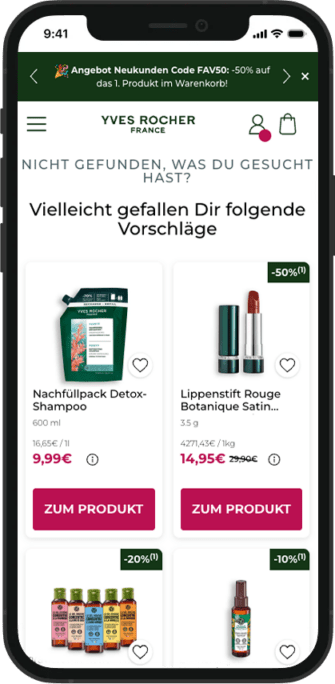 Webseite mit Yves Rocher Angeboten